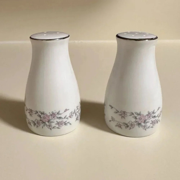 Fine Japan Silver rim floral Salt & Pepper Set - Picture 1 of 4